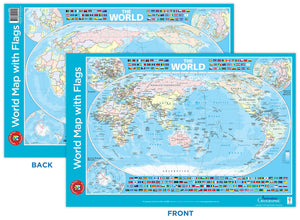 World Map with Flags Poster Australia Centred Laminated Wipe Clean