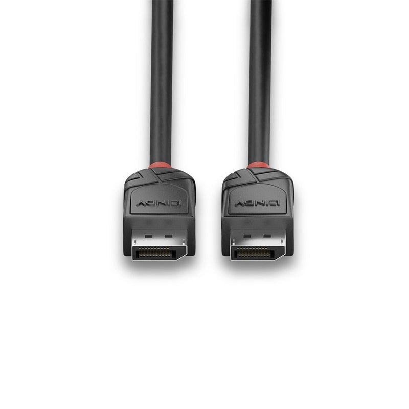 Lindy 3m DisplayPort 1.2 Cable Black Line, two DisplayPort plugs hanging side by side with the contacts facing forward