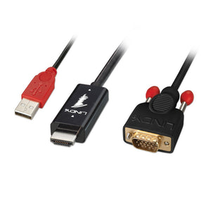 Lindy 1m HDMI to VGA adapter cable, black, with USB power lead, Lindy part 41455