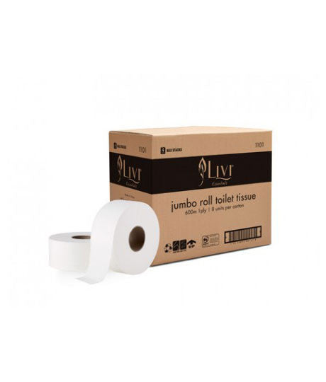 Livi 1101 Essentials Jumbo Roll Toilet 1 Ply 600m Carton 8