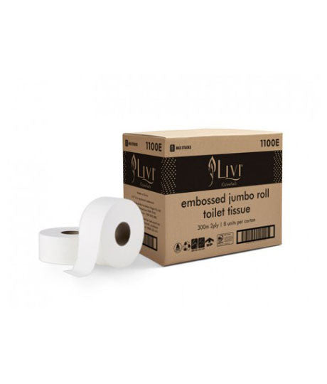 Livi 1100E Essentials Jumbo Roll Toilet Embossed 2 Ply 300m Carton 8