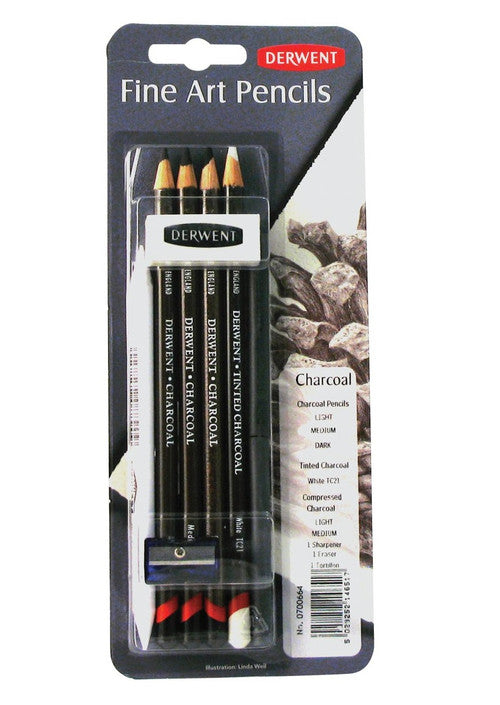 Derwent Charcoal Pencils Mixed Media Blister Pack of 4 Box of 6