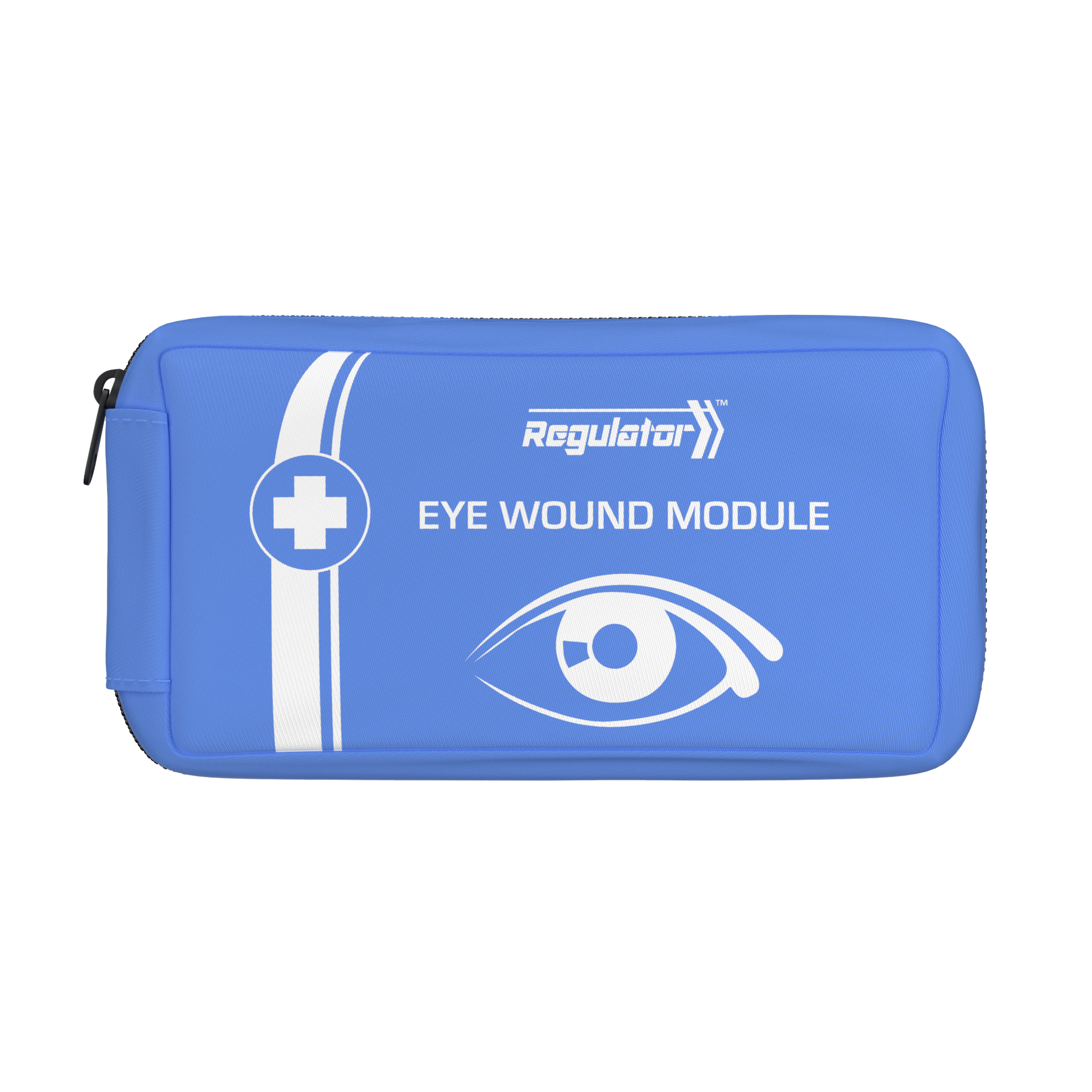 MODULATOR Blue Eye Wound module 20 x 6 x 10cm showing pre-stocked blue colour-coded eye wash and wound care module for MODULATOR 4 Series first aid cabinet