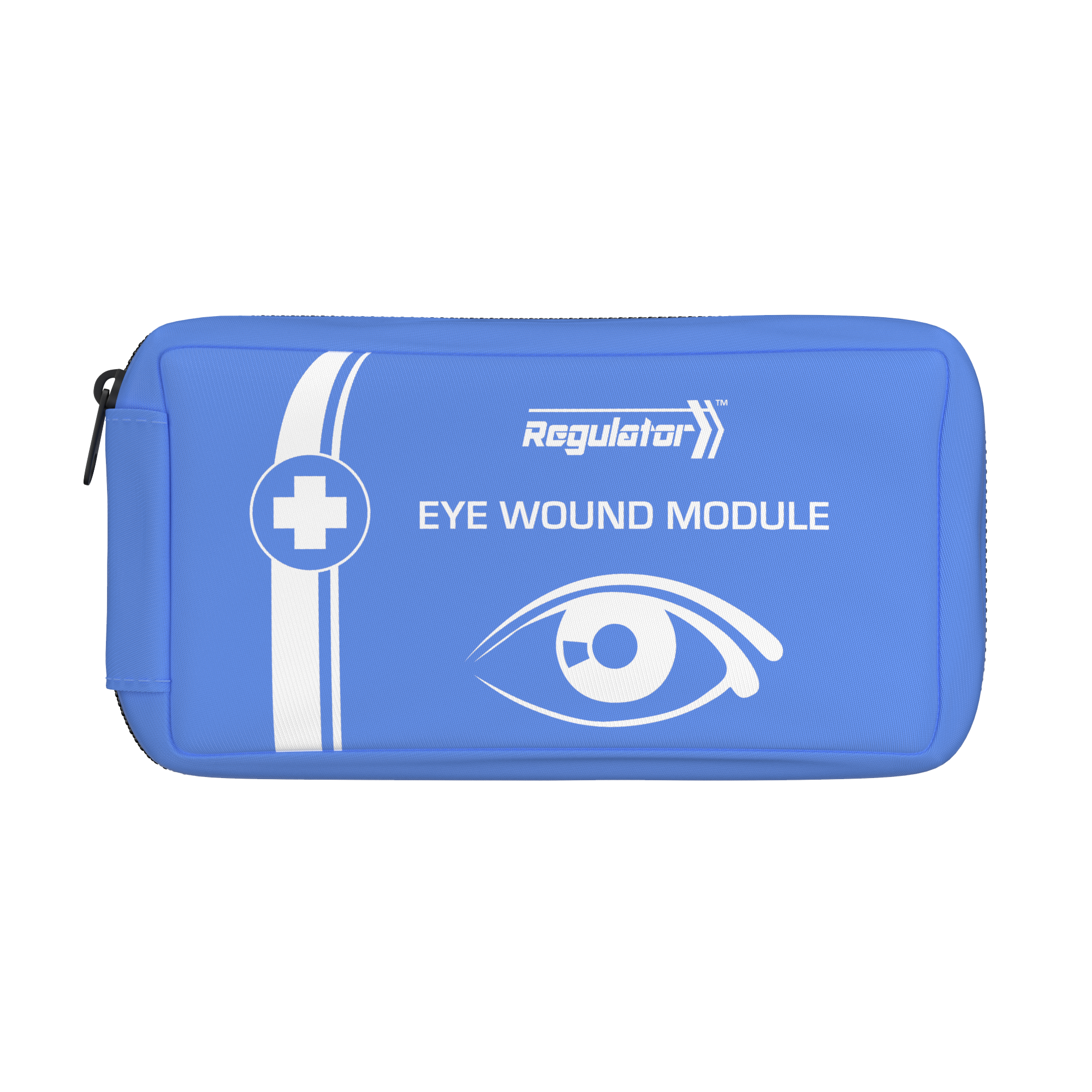 MODULATOR Blue Eye Wound module 20 x 6 x 10cm showing pre-stocked blue colour-coded eye wash and wound care module for MODULATOR 4 Series first aid cabinet