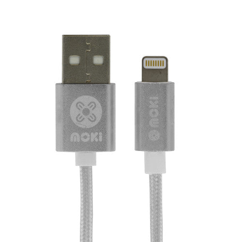 Moki Lightning to USB SynCharge Braided Cable 10cm Silver