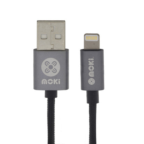 Moki Lightning to USB SynCharge Braided Cable 90cm Gun Metal
