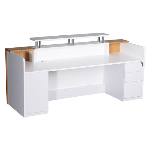 Rapidline Marquee Reception Counter 2400 x 800mm Gloss White / Zebra Veneer