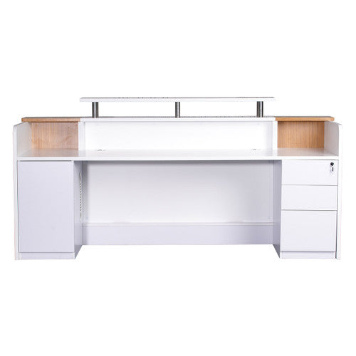 Rapidline Marquee Reception Counter 2400 x 800mm Gloss White / Zebra Veneer