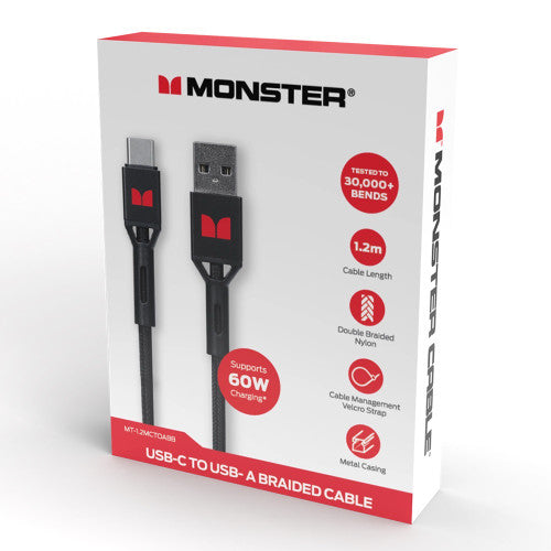 Monster USB-C to USB-A Braided Cable 1.2m Black
