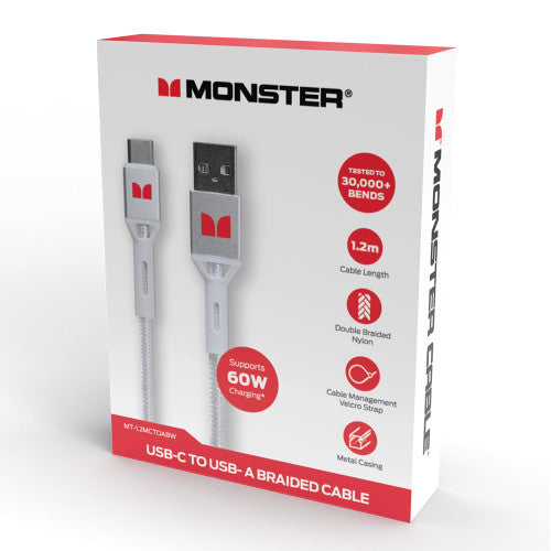 Monster USB-C to USB-A Braided Cable 1.2m White