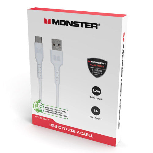Monster USB-C to USB-A TPE Cable 1.2m White