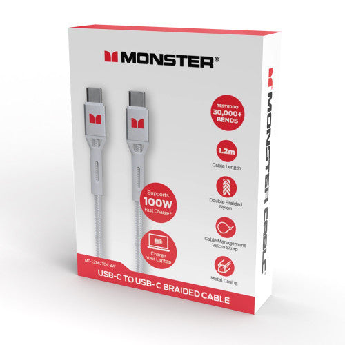 Monster USB-C to USB-C Braided Cable 1.2m White
