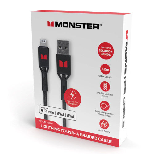 Monster Lightning to USB-A Braided Cable 1.2m Black