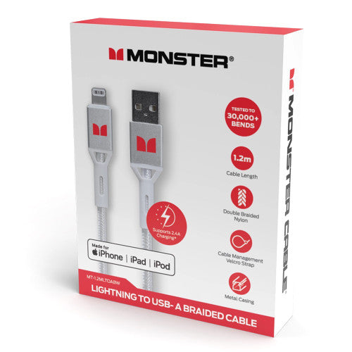 Monster Lightning to USB-A Braided Cable 1.2m White