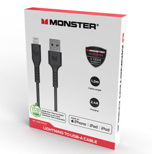 Monster Lightning to USB-A TPE Cable 1.2m Black