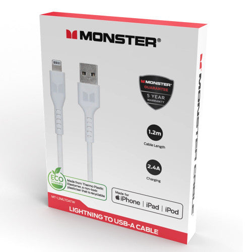 Monster Lightning to USB-A TPE Cable 1.2m White