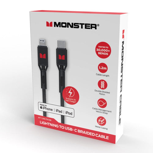 Monster Lightning to USB-C Braided Cable 1.2m Black