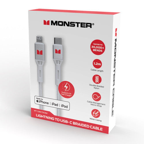Monster Lightning to USB-C Braided Cable 1.2m White