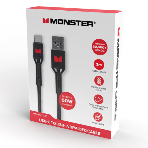 Monster USB-C to USB-A Braided Cable 2m Black