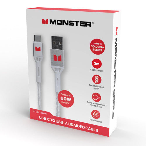Monster USB-C to USB-A Braided Cable 2m White