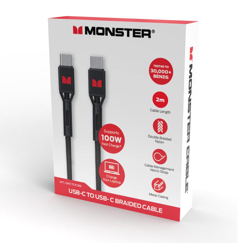Monster USB-C to USB-C Braided Cable 2m Black