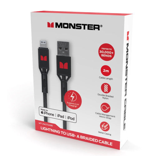 Monster Lightning to USB-A Braided Cable 2m Black