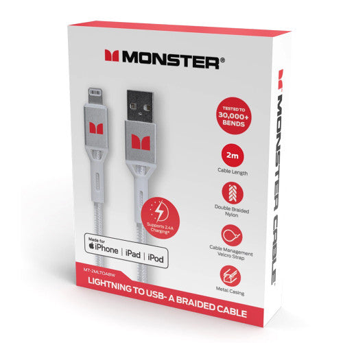 Monster Lightning to USB-A Braided Cable 2m White