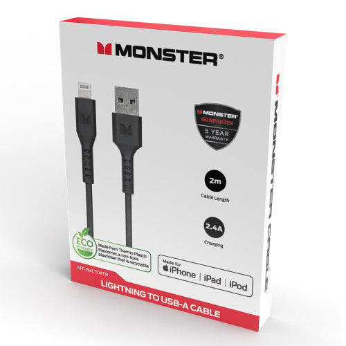 Monster Lightning to USB-A TPE Cable 2m Black
