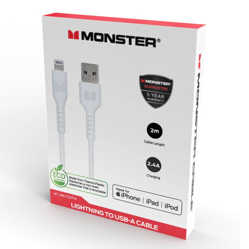 Monster Lightning to USB-A TPE Cable 2m White