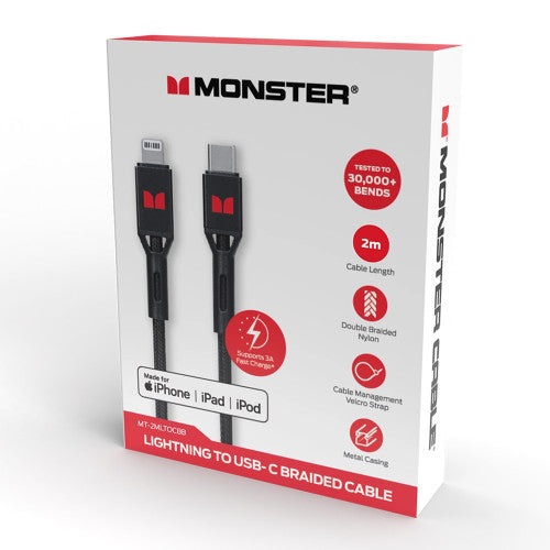 Monster Lightning to USB-C Braided Cable 2m Black