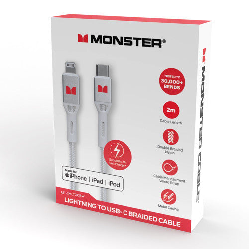 Monster Lightning to USB-C Braided Cable 2m White