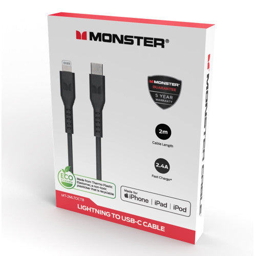 Monster Lightning to USB-C TPE Cable 2m Black