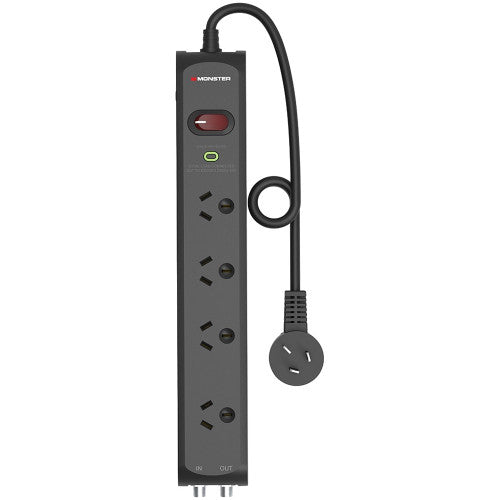 Monster 4 Socket Surge Protector with F-Type Connectors Black