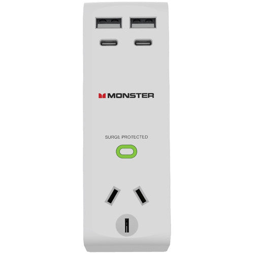 Monster Single Socket Surge Protector with USB-C and USB-A Ports White