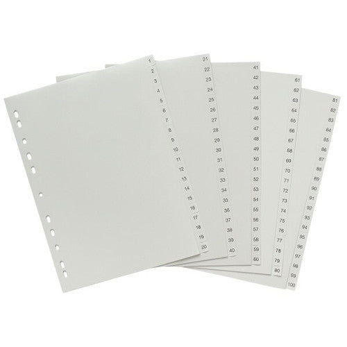 Marbig A4 white PP dividers laid flat showing full tab set from 1 to 31