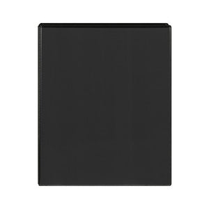 Front cover of a black Marbig Clearview A4 insert binder photographed flat, the clear overlay running to each edge