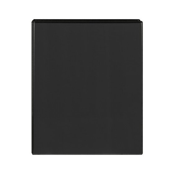 Front cover of a black Marbig Clearview A4 insert binder photographed flat, the clear overlay running to each edge