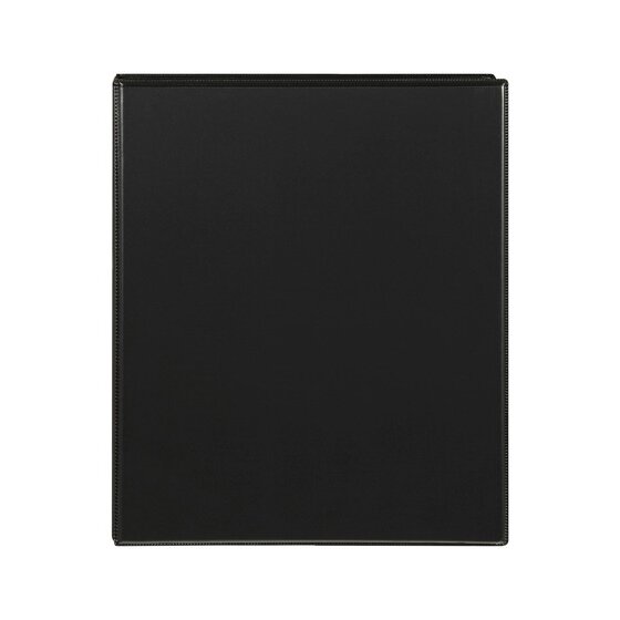 Flat front view of the black Marbig Clearview 25mm insert binder, showing the clear overlay edge around the cover