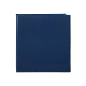 Front of the navy blue Marbig Clearview insert binder laid flat, showing the edge of the clear cover overlay