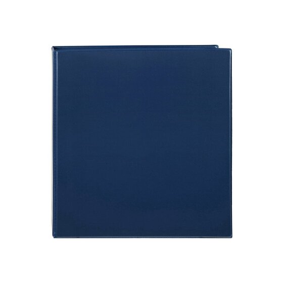 Front of the navy blue Marbig Clearview insert binder laid flat, showing the edge of the clear cover overlay