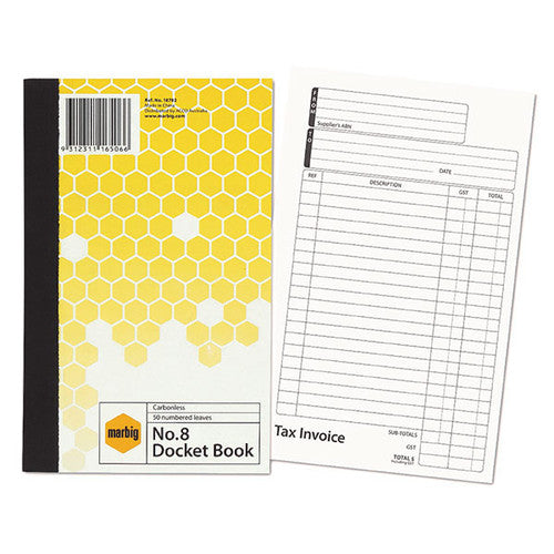 Marbig Carbonless No 8 Docket Book 50 Leaf front cover on white background