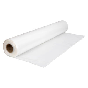 Clear Marbig Professional cast machine pallet wrap roll lying on its side, film unrolled across the foreground, brown core visible