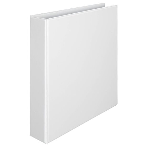 Marbig Clearview white A4 insert binder standing at an angle, showing the clear overlay on the front cover and the spine