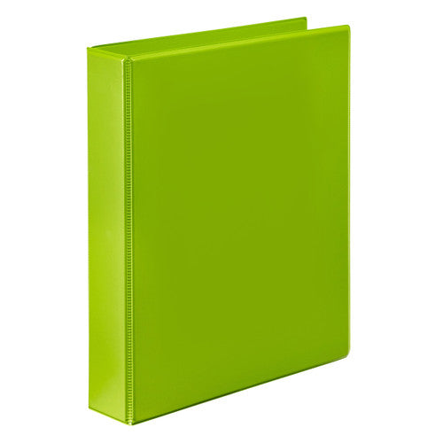 Lime green Marbig Clearview insert binder at an angle on a plain white background