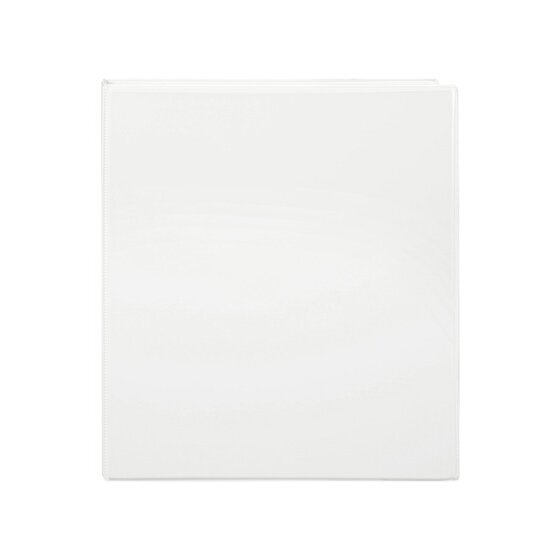 Front cover of the white Marbig 38mm Clearview binder, a clear overlay over a plain white board