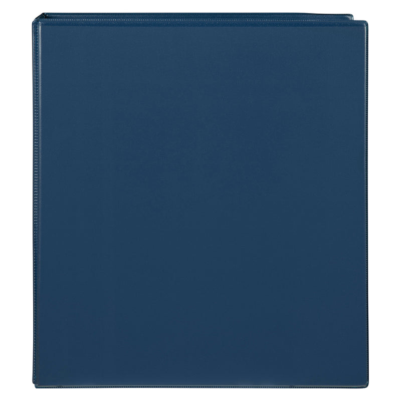 Front of a navy blue Marbig Clearview 50mm insert binder with a clear overlay across the cover