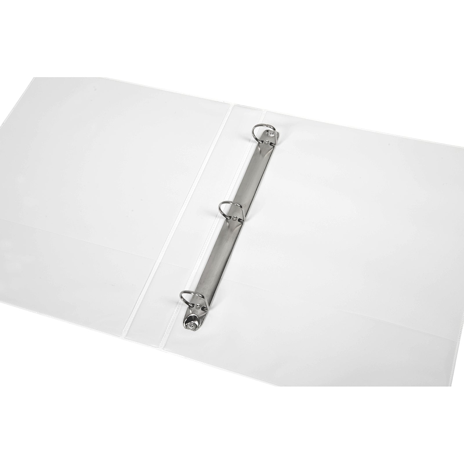 Interior view of the Marbig Clearview Binder displaying the durable 25mm 3D metal ring mechanism designed for secure A4 document storage and smooth page turning.