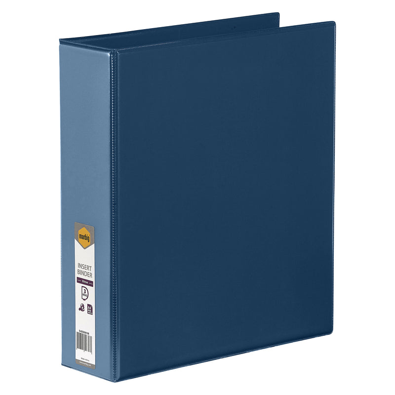 Angled studio photograph of the Marbig Clearview Insert Binder showing its rigid construction, 3D ring design and durable professional finish suitable for offices, schools and home workspaces.