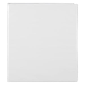 Front of the Marbig white Clearview A4 lever arch file with the clear overlay covering the whole front panel
