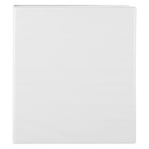 Front of the Marbig white Clearview A4 lever arch file with the clear overlay covering the whole front panel